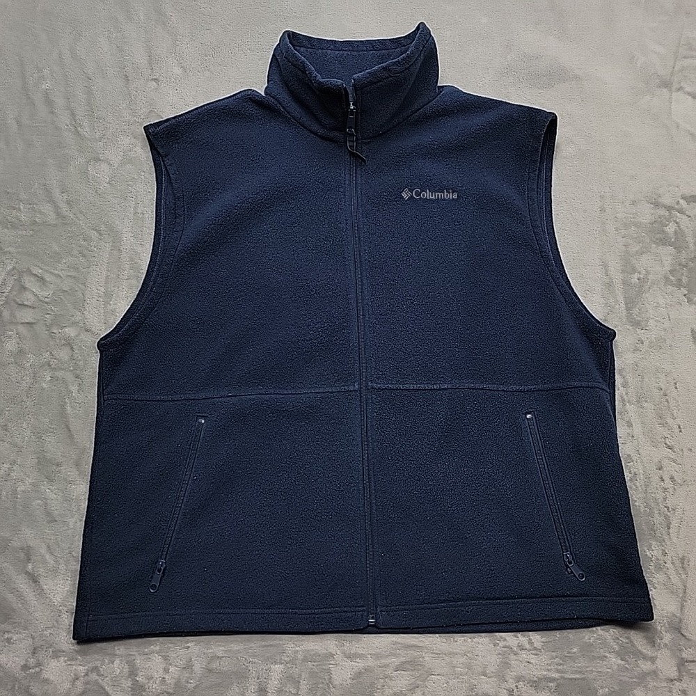 Columbia Vest Mens XL Navy Blue Fleece Full Zip Outdoor Hiking Layering hiking
